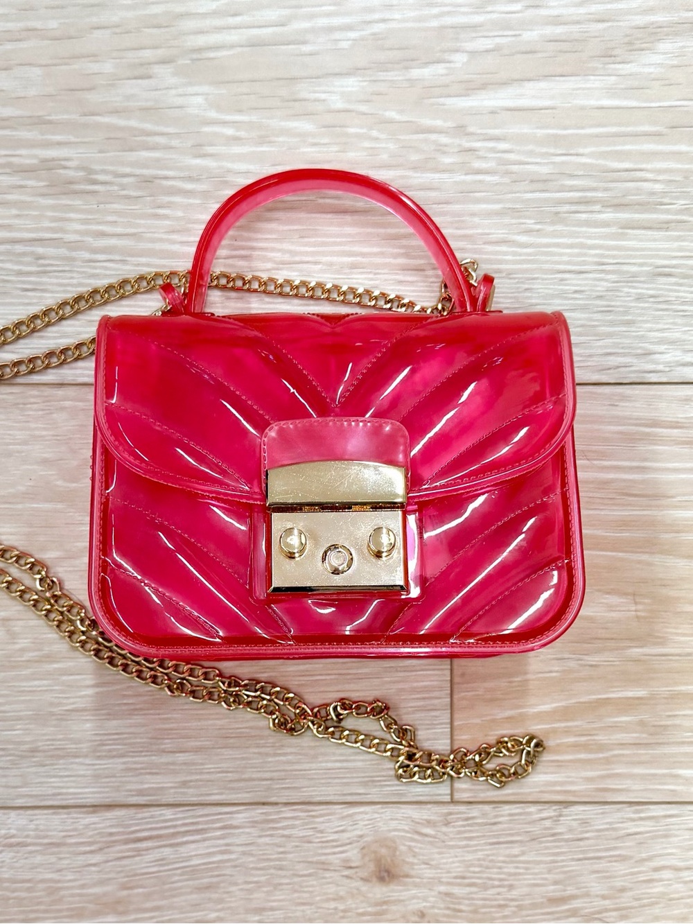 Patent Quilted Mini Top-Handle Bag in Red with Gold Hardware